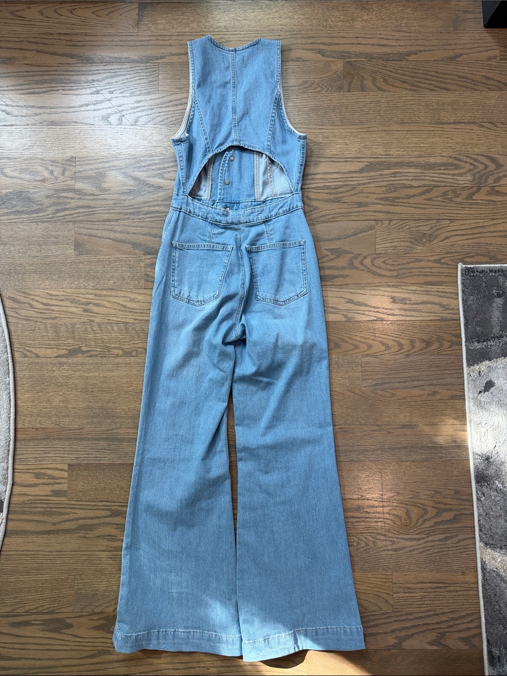Free People Light Wash Denim Jumpsuit with Wide Legs (XS) - Picture 3 of 5